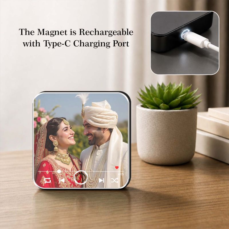 Personalized Custom Photo & Music Player Music Fridge Magnet for Husband Wife  Wedding Gift for Couples  Playable Music Rechargeable with On/Off Button